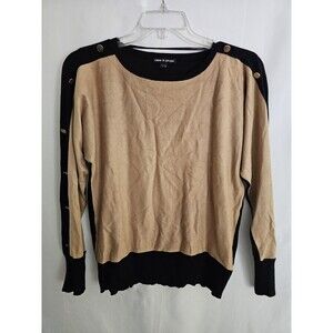 Cable & Gauge Women’s Sweater Large Black Tan Colorblock Button Shoulder
